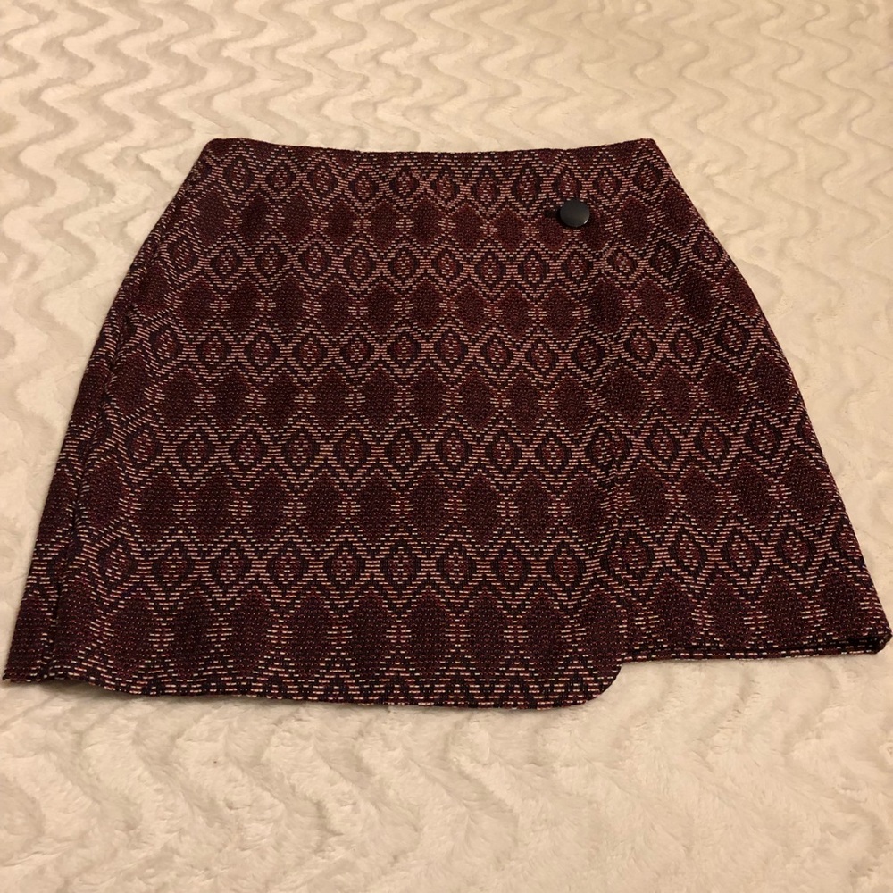 Loft Burgundy Faux Wrap Skirt